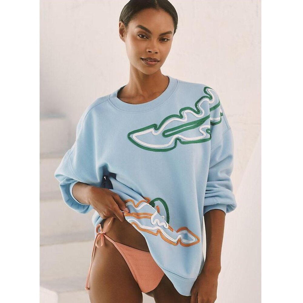 NWT Anthropologie EXCLUSIVE Celandine Embellished Crew Neck Sweatshirt - Size XS